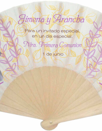 Abanico personalizado con foto ramas y hojas rosa