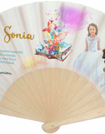 Abanico personalizado con foto humo azul y morado