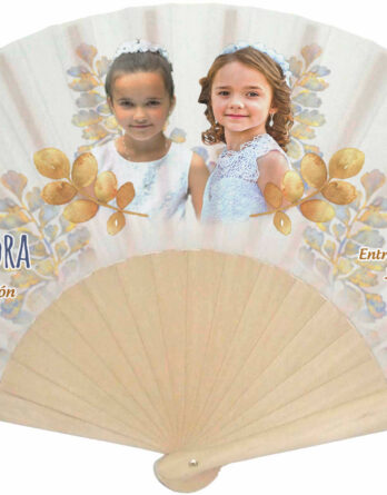 Abanico personalizado con foto ramas y hojas doradas