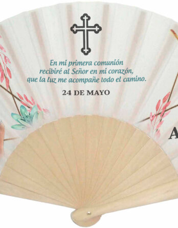 Abanico personalizado con foto cruz cristiana negra y líneas doradas
