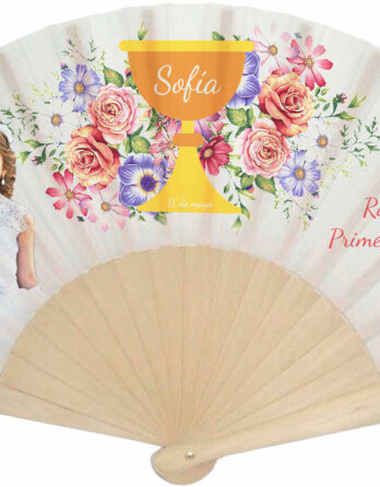 Abanico personalizado con foto de flores de varios colores